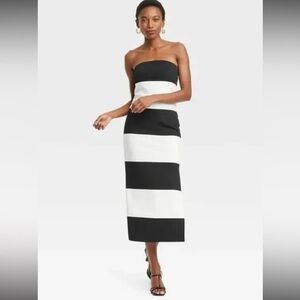 A New Day Black and White Striped Midi Dress